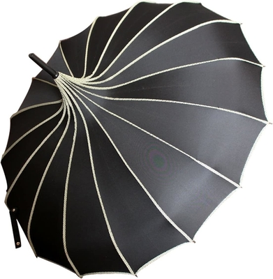 Pagoda japonaise de jardin parapluie vintage long crochet poignée noir et blanc double couleur