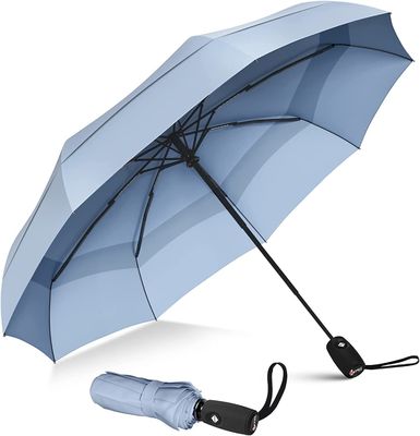 Parapluie UV noir revêtu de 190T Pongee à double canopée pour la pluie et le vent