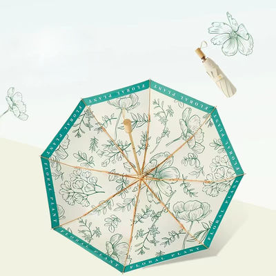 Impression de fleurs chinoise de style classique Manche en bois 3 parapluies pliables pour la décoration de mariage