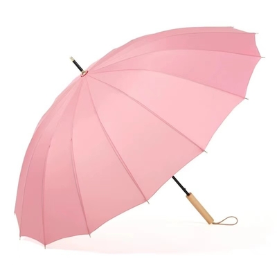 Port de fibre de verre 16K Grand parapluie jaune étanche au vent avec poignée droite en bois