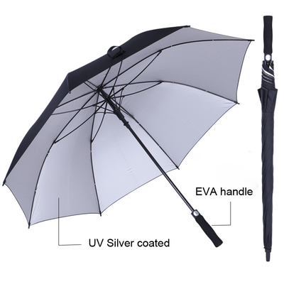 Parapluie de taille golf avec poignée souple EVA et revêtement argenté