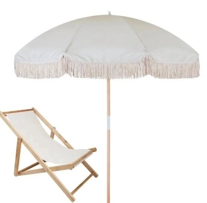 Parasole de plage fringé adapté aux voyageurs avec des écharpes en coton et une fonction tout-en-un