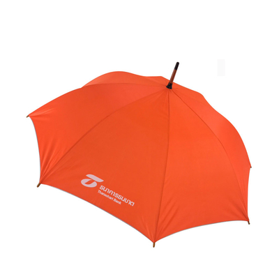 Auto ouvre tout le corps parapluie orange logo personnalisé de la banque crochet poignée avec 100 cm de diamètre
