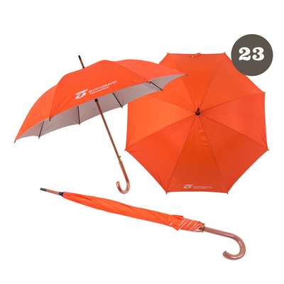 Auto ouvre tout le corps parapluie orange logo personnalisé de la banque crochet poignée avec 100 cm de diamètre
