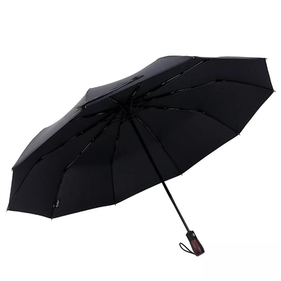 10 côtes entièrement automatiques, poignée en bois massif résistant au vent, gravé avec un parapluie d'affaires pour hommes.