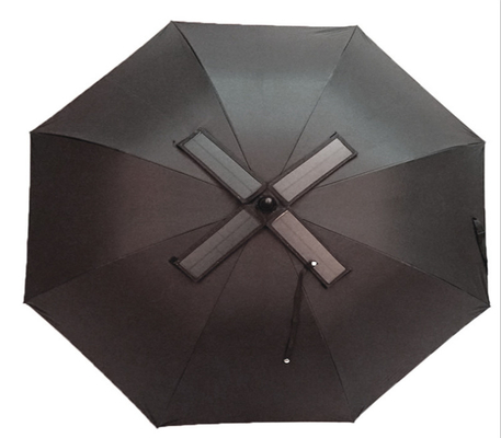 Manuel ouvrir le manche de revêtement en caoutchouc en fer Parapluie ensoleillée et pluvieuse avec ventilateur solaire