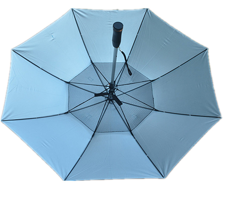 Manuel ouvrir le manche de revêtement en caoutchouc en fer Parapluie ensoleillée et pluvieuse avec ventilateur solaire