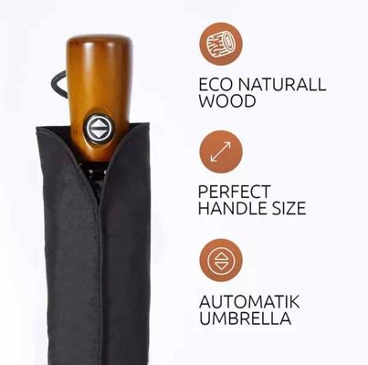 Design de paysage 23 pouces poignée en bois ouvre et ferme automatiquement 3 parapluies pliables avec 10 côtes
