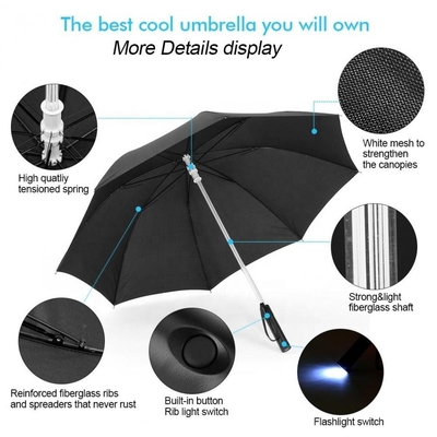23 pouces 8K LED Light Up Parapluie avec 105 cm de diamètre ouvert et tissu Pongee à séchage rapide