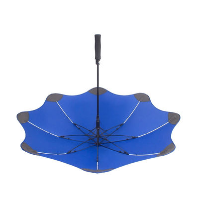 Créatif 8 côtes ronde coin résistant au vent conseils de sécurité parapluie droit avec imprimé logo