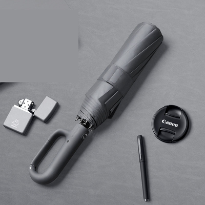 Parapluie à trois couches avec pliage automatique et impression de logo personnalisé sur panneau Pongee