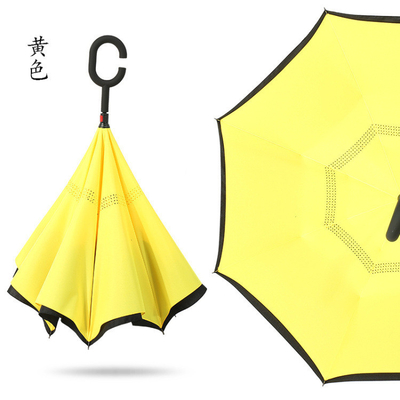 Parapluie inverse compacte avec poignée en forme de C et arbre métallique recouvert de noir