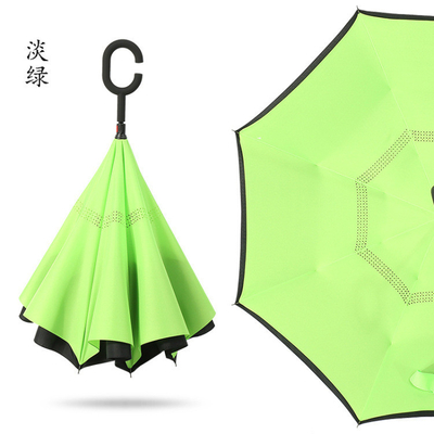 Parapluie inverse compacte avec poignée en forme de C et arbre métallique recouvert de noir