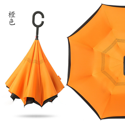 Parapluie inverse compacte avec poignée en forme de C et arbre métallique recouvert de noir