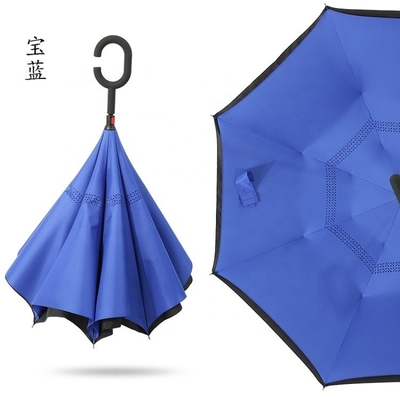 190T Tissu Ponegee personnalisé double couche en forme de poignée C parapluie inversée avec imprimés de logo