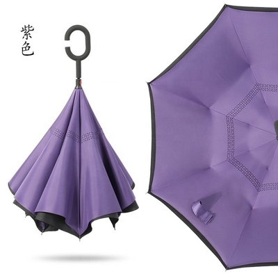 190T Tissu Ponegee personnalisé double couche en forme de poignée C parapluie inversée avec imprimés de logo