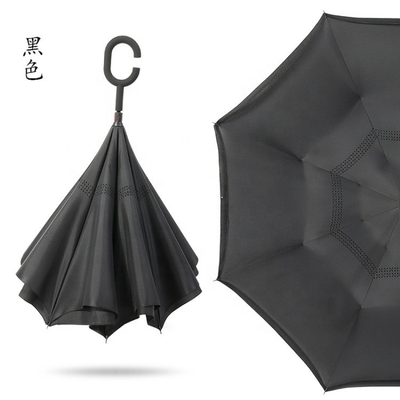 190T Tissu Ponegee personnalisé double couche en forme de poignée C parapluie inversée avec imprimés de logo