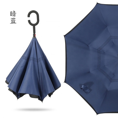 190T Tissu Ponegee personnalisé double couche en forme de poignée C parapluie inversée avec imprimés de logo