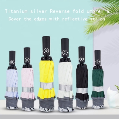 Tech Titanium Silver Coating Custom Fold Inverted Reverse Parapluie pour un design élégant