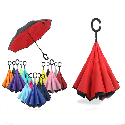 Parapluie publicitaire avec poignée en forme de C Anti-UV imperméable à l'eau Parapluie droite inverse