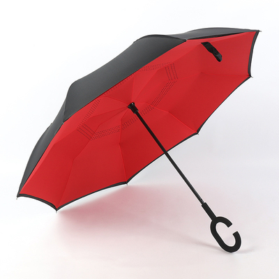 Parapluie publicitaire avec poignée en forme de C Anti-UV imperméable à l'eau Parapluie droite inverse