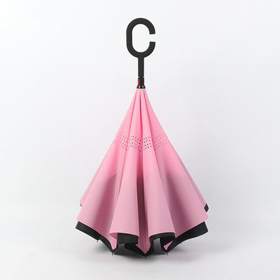 Parapluie publicitaire avec poignée en forme de C Anti-UV imperméable à l'eau Parapluie droite inverse