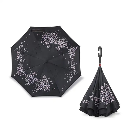 Parapluie à l'envers imprimée sur mesure à l'épreuve du vent avec poignée C Parapluie publicitaire