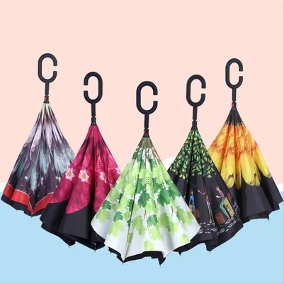 Parapluie à l'envers imprimée sur mesure à l'épreuve du vent avec poignée C Parapluie publicitaire