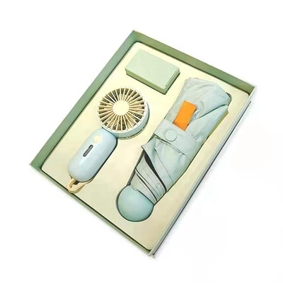 Cadeau de parapluie avec boîte personnalisée tout en une fonction USB rechargeable mini ventilateur portable