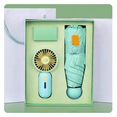 Cadeau de parapluie avec boîte personnalisée tout en une fonction USB rechargeable mini ventilateur portable