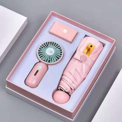 Cadeau de parapluie avec boîte personnalisée tout en une fonction USB rechargeable mini ventilateur portable