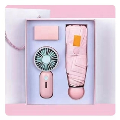 Cadeau de parapluie avec boîte personnalisée tout en une fonction USB rechargeable mini ventilateur portable