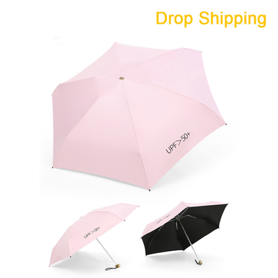 Expédition directe Couche UV noire Pongee Mini Capsule parapluie de poche pour la protection solaire