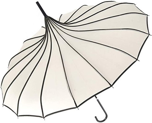 Pagoda japonaise de jardin parapluie vintage long crochet poignée noir et blanc double couleur
