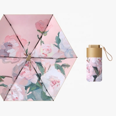 Un parapluie de 19 pouces * 6k portable pour femmes avec taille de téléphone en or
