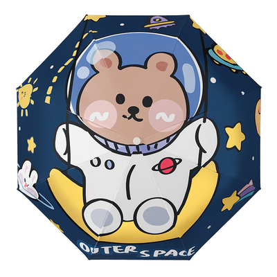 Astronaute dessin animé parapluie automatique pour enfants pour l'école primaire et le jardin d'enfants
