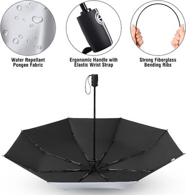 Polyester UPF 50 Parapluie de voyage étanche au vent 46 &quot; Parapluie automobile revêtue d'argent