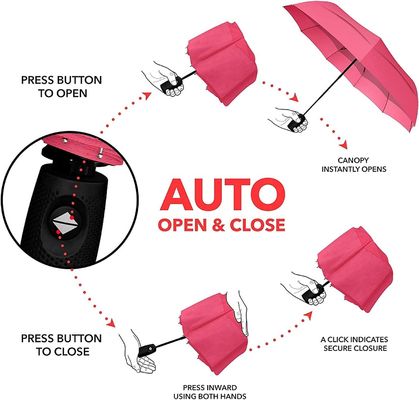 23 pouces * 10k Rose poudre couleur fausse double parapluie parapluie de voyage pour une manipulation facile