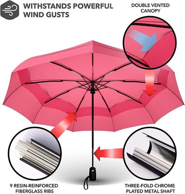 23 pouces * 10k Rose poudre couleur fausse double parapluie parapluie de voyage pour une manipulation facile