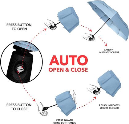 Parapluie UV noir revêtu de 190T Pongee à double canopée pour la pluie et le vent