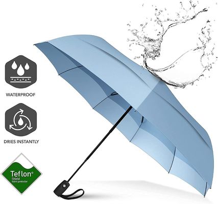 Parapluie UV noir revêtu de 190T Pongee à double canopée pour la pluie et le vent