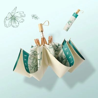 Impression de fleurs chinoise de style classique Manche en bois 3 parapluies pliables pour la décoration de mariage