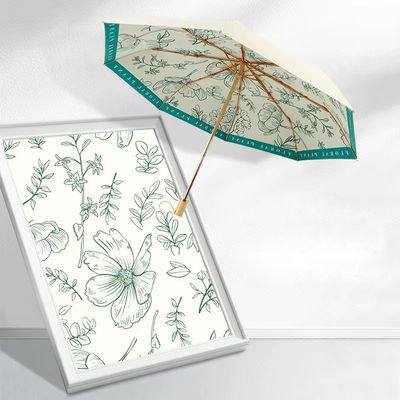 Impression de fleurs chinoise de style classique Manche en bois 3 parapluies pliables pour la décoration de mariage