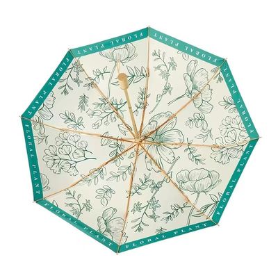 Impression de fleurs chinoise de style classique Manche en bois 3 parapluies pliables pour la décoration de mariage
