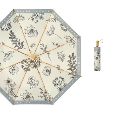 Impression de fleurs chinoise de style classique Manche en bois 3 parapluies pliables pour la décoration de mariage
