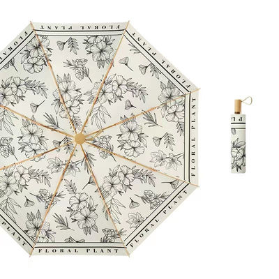 Impression de fleurs chinoise de style classique Manche en bois 3 parapluies pliables pour la décoration de mariage