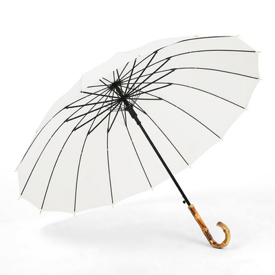 Logo personnalisé 16 côtes Manche de bambou Long parapluie pour la publicité et l'impression d'art