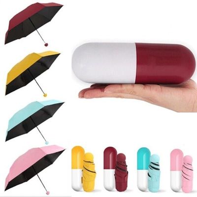 Polyester Mini 5 fois anti-UV pilule Noir revêtu parapluie de pluie Poche parapluies pliables