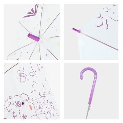 Parapluie transparente à huit os glacés à poignée longue conception automatique droite pour enfants