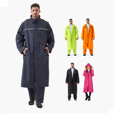 Hommes et femmes Protection du travail Tissu Oxford Long manteau de pluie réfléchissant avec logo personnalisé